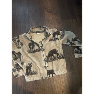 VTG RARE Kids Outback Trading Company Fleece Jacket Deer Print Full Zip